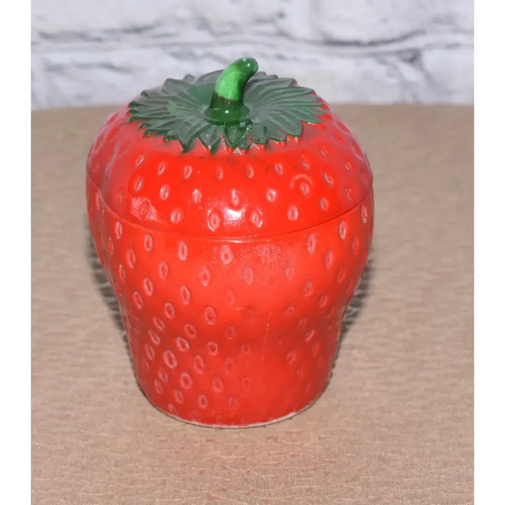 Vintage Hazel Atlas Milk Glass Red Strawberry Jam Jelly Marmalade Lidded Jar